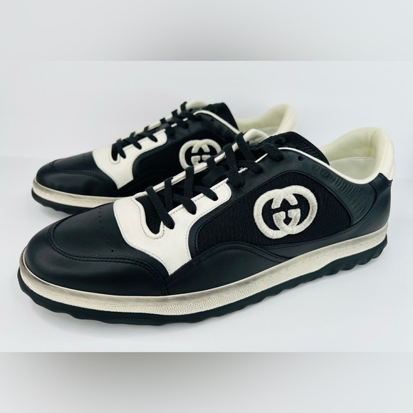 Gucci MAC80 Men's Distressed Black Leather Logo Sneakers UK 12 - US 12.5 - EU 46